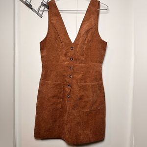 Brown corduroy button up dress with pockets